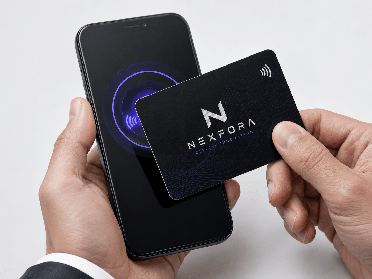 SmartCard concept showing an NFC card being held near a smartphone.